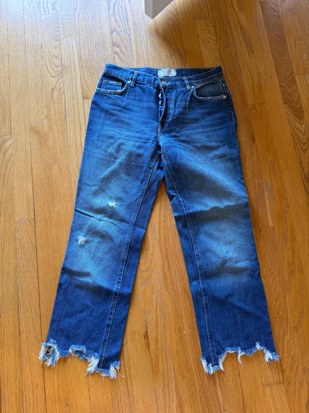 We The Free Raw Hem Dark Blue Straight Leg Jeans